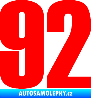 Samolepka Startovní číslo 92 typ 2  Fluorescentní červená