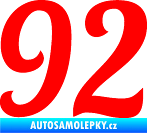Samolepka Startovní číslo 92 typ 3   Fluorescentní červená