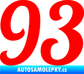 Samolepka Startovní číslo 93 typ 3   Fluorescentní červená