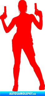 Samolepka Střelkyně 002 levá girl with gun Fluorescentní červená