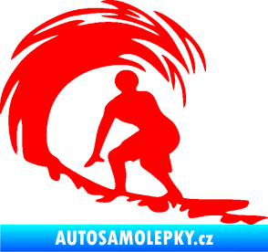 Samolepka Surfař 005 levá velké vlny Fluorescentní červená