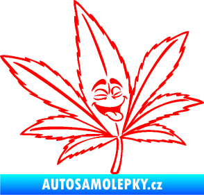 Samolepka Travka 003 pravá lístek marihuany s obličejem Fluorescentní červená