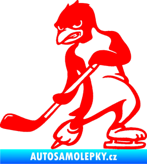Samolepka Tučňák hokejista levá Fluorescentní červená