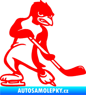 Samolepka Tučňák hokejista pravá Fluorescentní červená