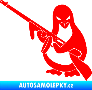 Samolepka Tučňák se samopalem levá Fluorescentní červená