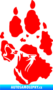 Samolepka Vlk 018 pravá stopa s vlčím obrysem Fluorescentní červená
