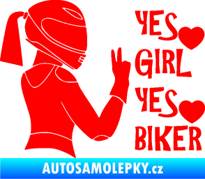 Samolepka Yes girl, yes biker motorkářka Fluorescentní červená