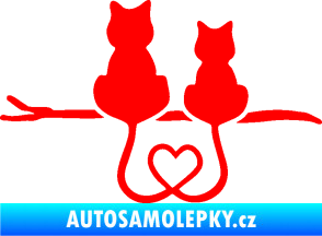 Samolepka Zamilované kočky spojené ocásky levá Fluorescentní červená