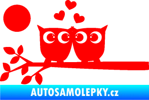 Samolepka Zamilované sovy levá na větvičce Fluorescentní červená