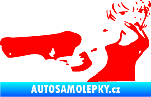 Samolepka Žena s pistolí levá Fluorescentní červená