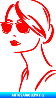 Samolepka Žena tvář 003 levá s brýlemi Fluorescentní červená
