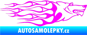 Samolepka Animal flames 017 pravá vlk Fluorescentní růžová