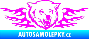 Samolepka Animal flames 034 pravá  vlk Fluorescentní růžová