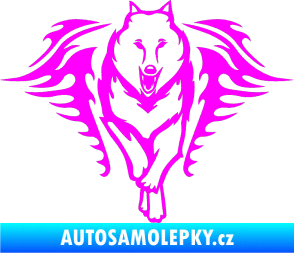 Samolepka Animal flames 039 pravá  vlk Fluorescentní růžová