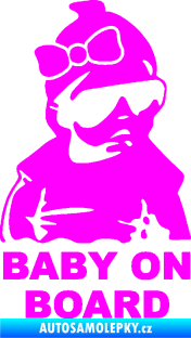 Samolepka Baby on board 001 pravá s textem miminko s brýlemi a s mašlí Fluorescentní růžová