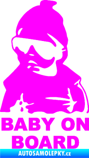 Samolepka Baby on board 002 levá s textem miminko s brýlemi Fluorescentní růžová