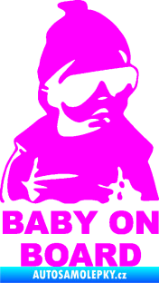 Samolepka Baby on board 002 pravá s textem miminko s brýlemi Fluorescentní růžová