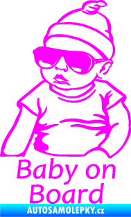Samolepka Baby on board 003 levá s textem miminko s brýlemi Fluorescentní růžová