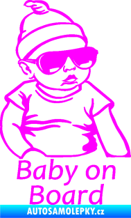 Samolepka Baby on board 003 pravá s textem miminko s brýlemi Fluorescentní růžová