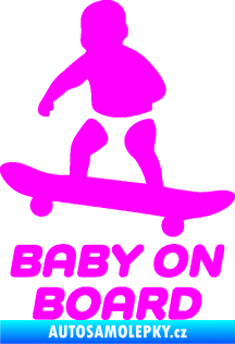 Samolepka Baby on board 008 levá skateboard Fluorescentní růžová