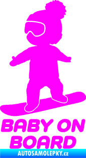 Samolepka Baby on board 009 levá snowboard Fluorescentní růžová