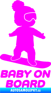 Samolepka Baby on board 009 pravá snowboard Fluorescentní růžová