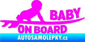 Samolepka Baby on board 010 pravá surfing Fluorescentní růžová
