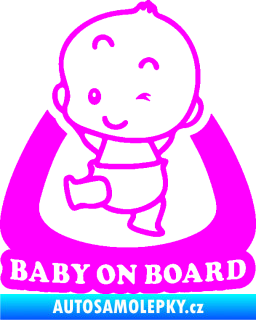 Samolepka Baby on board 011 levá s nápisem Fluorescentní růžová