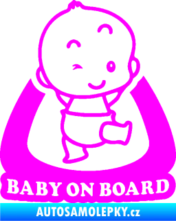 Samolepka Baby on board 011 pravá s nápisem Fluorescentní růžová