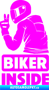 Samolepka Biker inside 003 levá motorkář Fluorescentní růžová