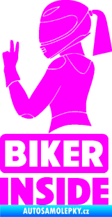 Samolepka Biker inside 004 levá motorkářka Fluorescentní růžová