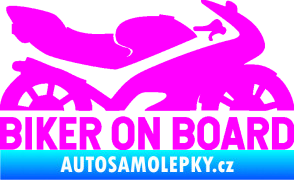 Samolepka Biker on board pravá motorka Fluorescentní růžová