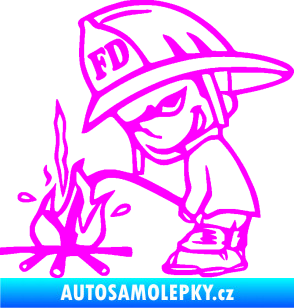 Samolepka Boy čůrá 004 hasič levá Fluorescentní růžová