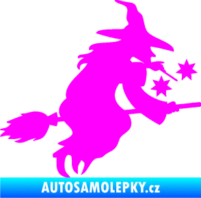 Samolepka Čarodějnice 001 pravá na koštěti  Fluorescentní růžová