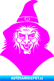 Samolepka Čarodějnice 002 pravá hlava s kloboukem Fluorescentní růžová