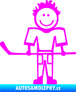 Samolepka Cartoon family kluk 002 levá hokejista Fluorescentní růžová