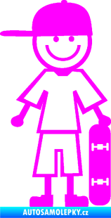 Samolepka Cartoon family kluk 003 pravá skateboardista Fluorescentní růžová