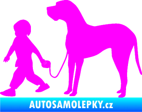 Samolepka Chlapec venčí psa levá Fluorescentní růžová
