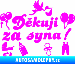 Samolepka Děkuji za syna nápis dítě v autě Fluorescentní růžová