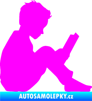 Samolepka Děti silueta 002 pravá chlapec s knížkou Fluorescentní růžová