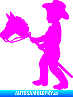 Samolepka Děti silueta 012 levá kluk s dřevěným koníkem Fluorescentní růžová