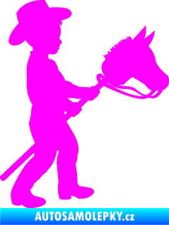 Samolepka Děti silueta 012 pravá kluk s dřevěným koníkem Fluorescentní růžová