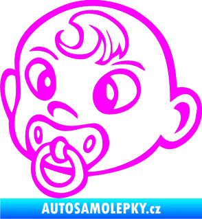 Samolepka Dítě v autě 004 levá miminko s dudlíkem hlavička Fluorescentní růžová