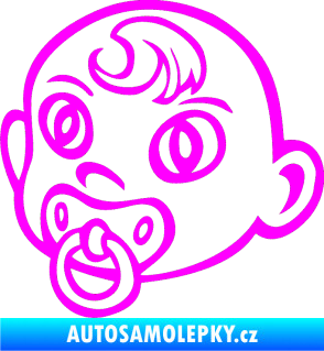Samolepka Dítě v autě 005 levá miminko s dudlíkem hlavička Fluorescentní růžová