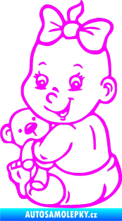Samolepka Dítě v autě 018 levá holčička s medvídkem Fluorescentní růžová