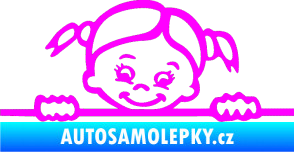Samolepka Dítě v autě 030 levá malá slečna hlavička Fluorescentní růžová