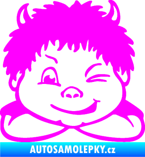 Samolepka Dítě v autě 055 levá kluk čertík Fluorescentní růžová