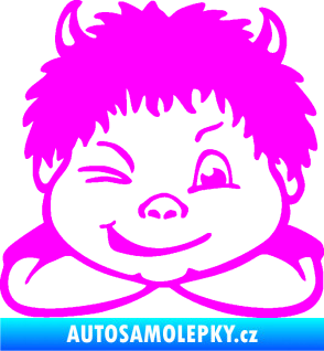 Samolepka Dítě v autě 055 pravá kluk čertík Fluorescentní růžová