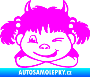 Samolepka Dítě v autě 056 levá holčička čertice Fluorescentní růžová
