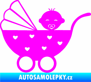 Samolepka Dítě v autě 070 levá kočárek s miminkem Fluorescentní růžová